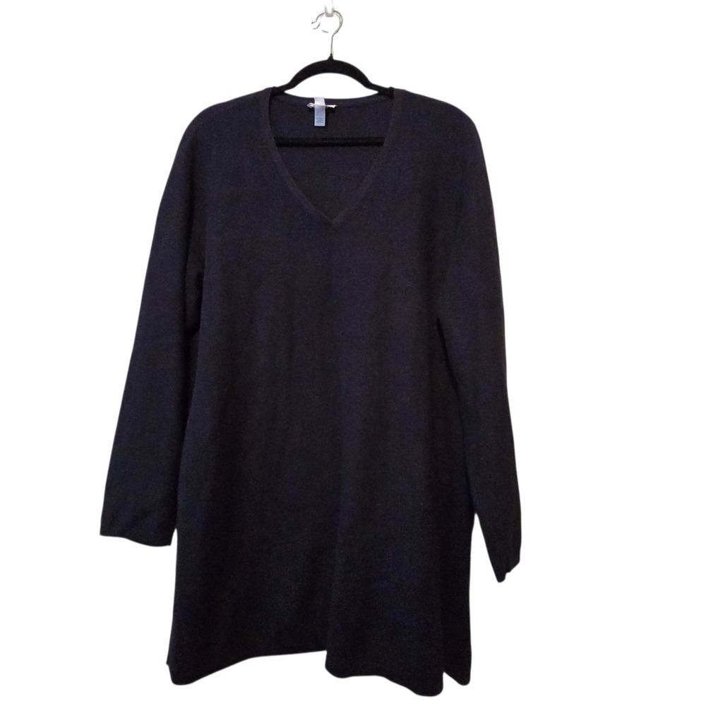 J Jill V-neck Sweater Tunic Womens Plus 2X Navy Long Wool Silk Cotton Lagenlook - Picture 1 of 14